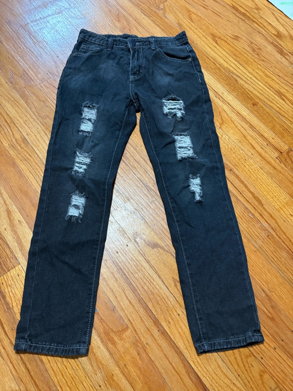 Kids Black Distressed Jeans – Trendy Ripped Style